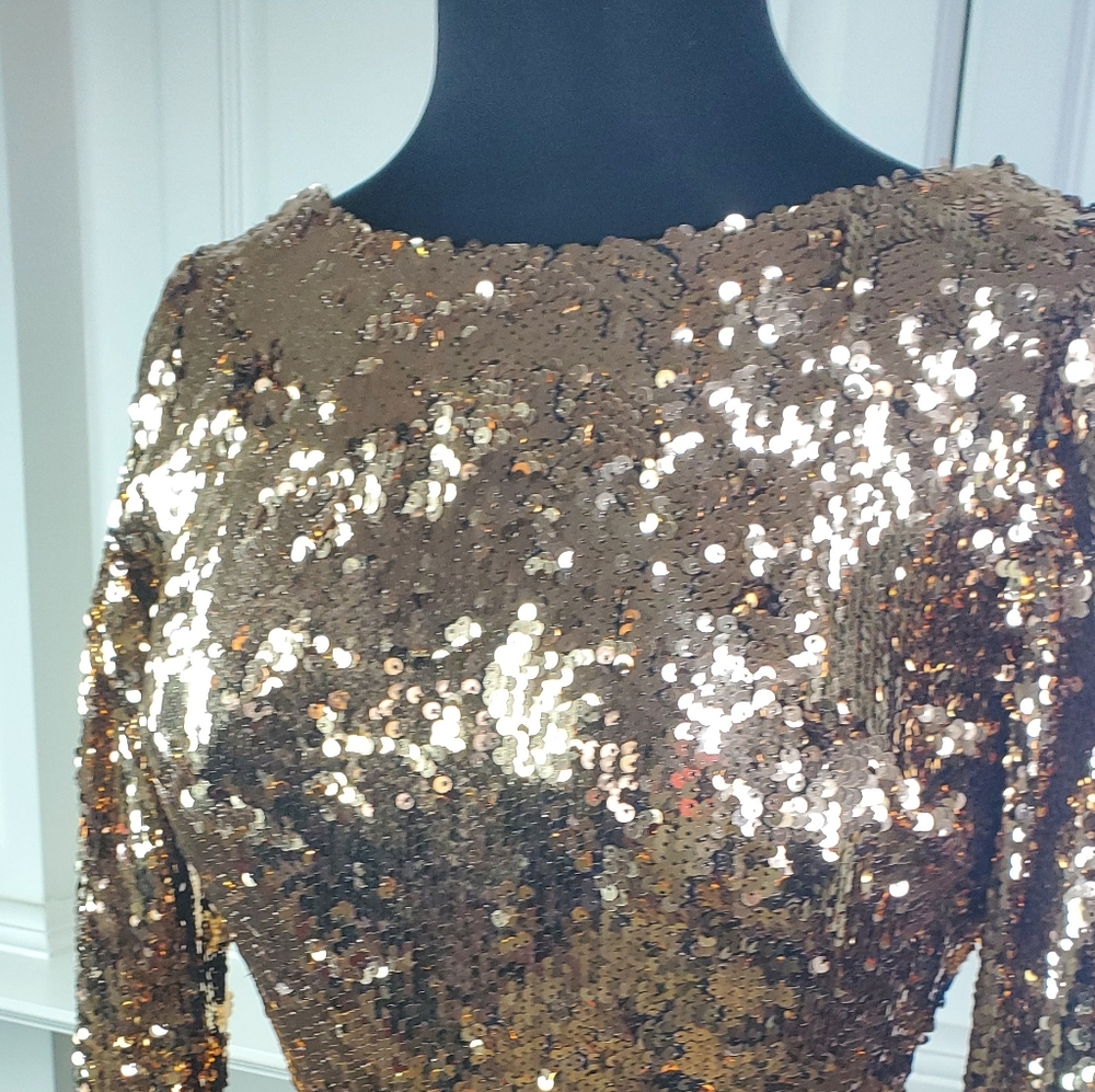 DRESS THE POPULATION GOLD SEQUIN DRESS